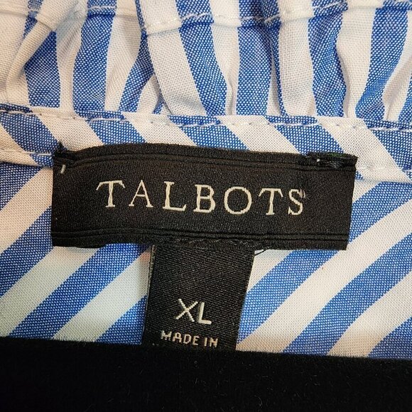 Talbots Sea Breeze Ruffle Neck Shell Blue White Nautical Stripe Tank Top sz XL - Picture 8 of 12